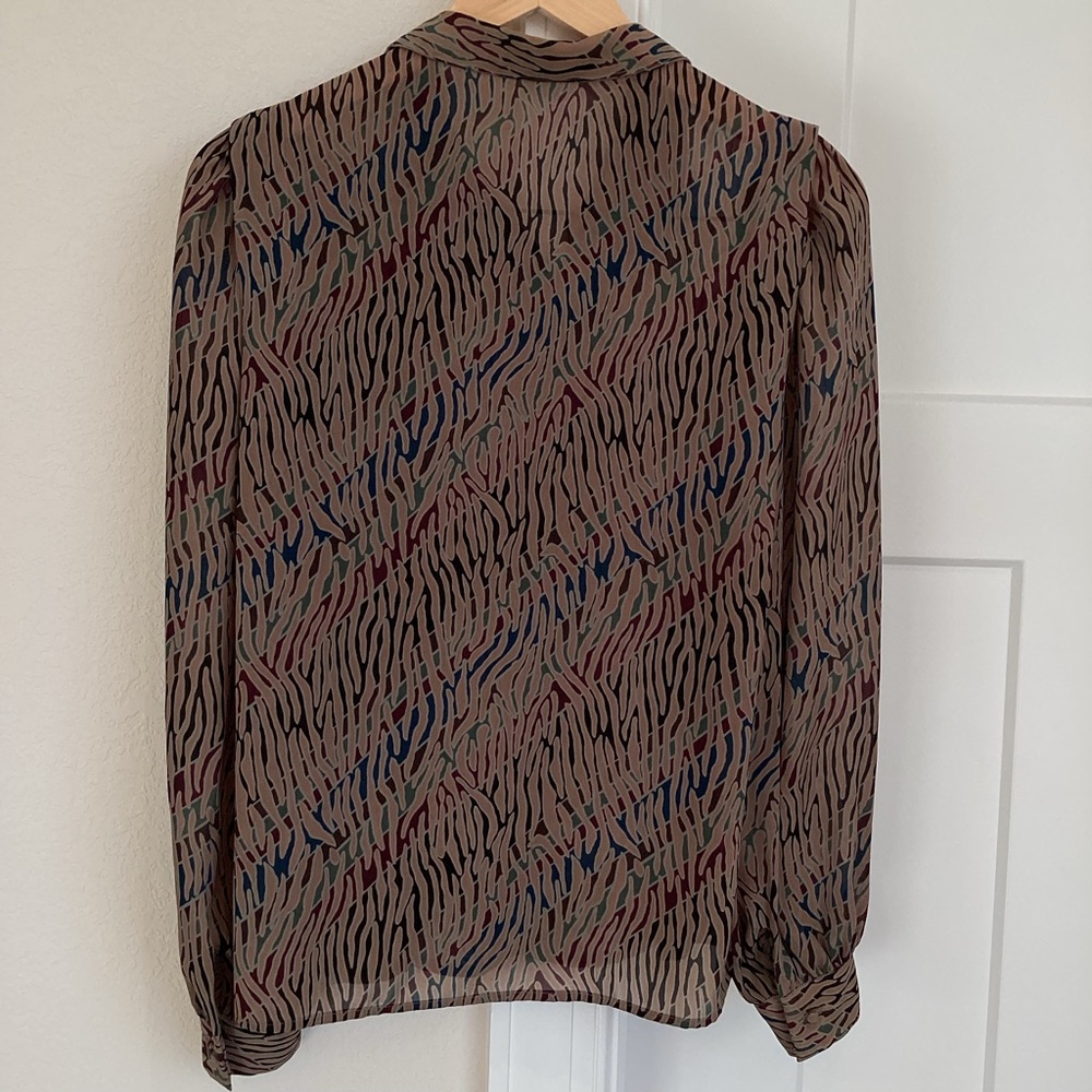 Vintage Alexandria Long Sleeve Collared Blouse Silky Size 8 Brown Burgundy - Picture 6 of 8